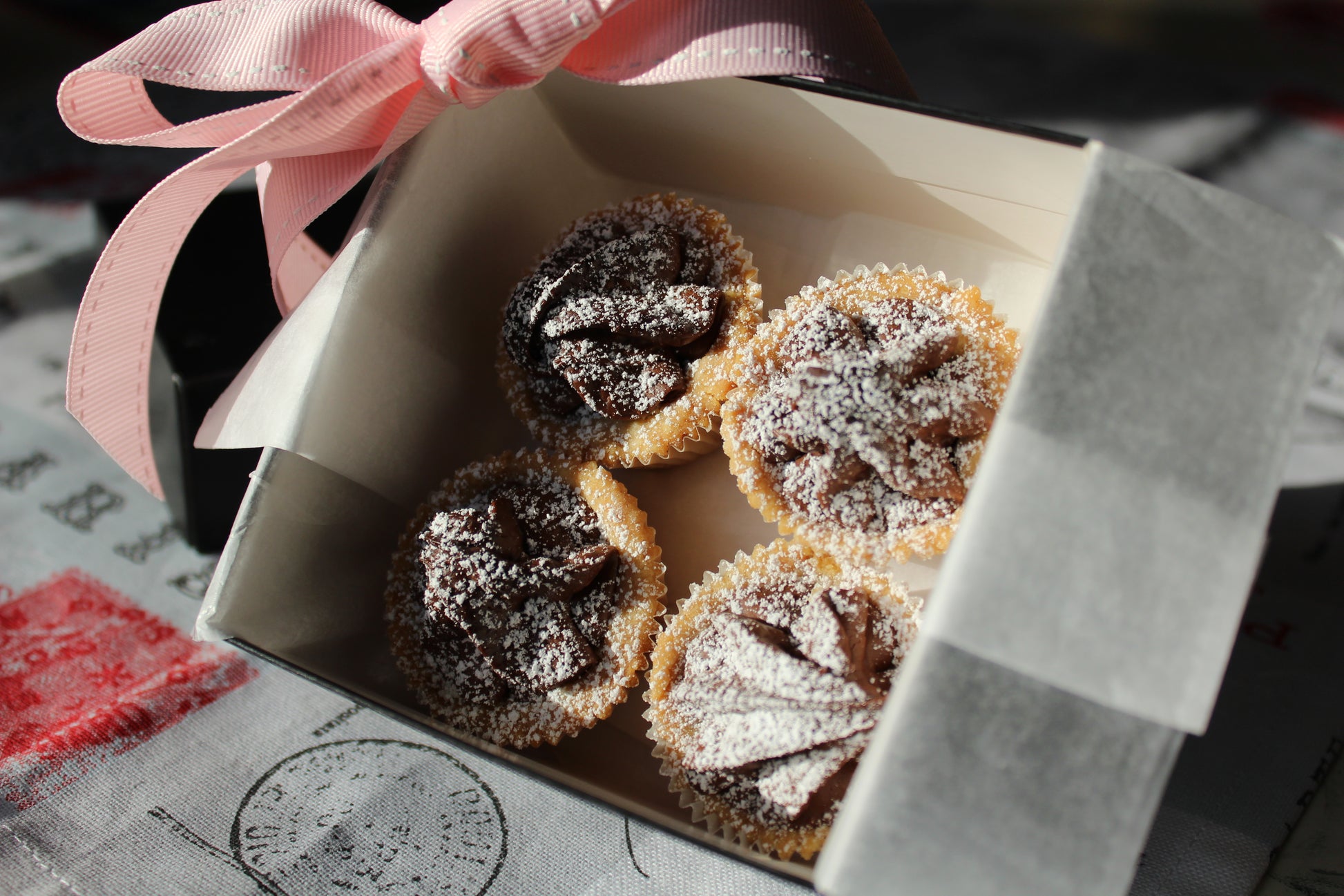 Chocolate Gluten Free Pastry Minis - 4 Piece Gift Box - softly textured buttery gluten free dough surrounding a dollop of chocolate ganache filling